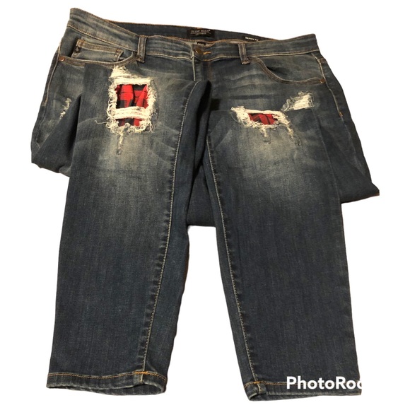 Judy Blue Buffalo Plaid Check Patch Skinny Jeans NWOT 2X - Picture 3 of 16